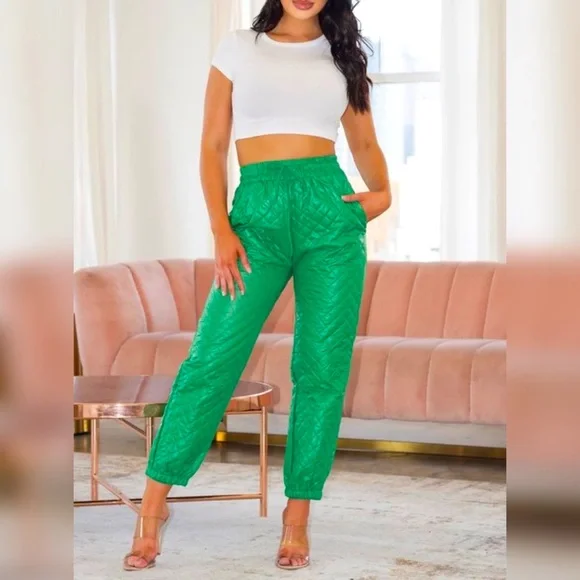 Green Baddie Puff Pants - Picture 1 of 5